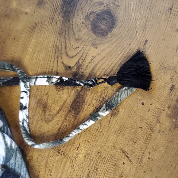 Tropical floral romper with tassles pink flower palm fronds and ferns - Picture 8 of 15